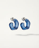 Blue Acrylic C-Shaped Ear Studs with Silver Posts