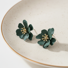 Bohemian Flower Resin and Gold-Tone Stud Earrings
