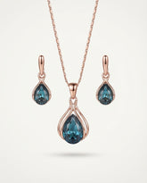 Blue Teardrop Necklace & Earrings Set in Crystal Alloy and Rose Gold