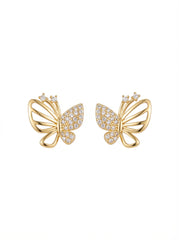 Gold Butterfly Earrings – Elegant Metallic Tone with Crystal Sparkle