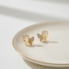 Gold Butterfly Earrings – Elegant Metallic Tone with Crystal Sparkle