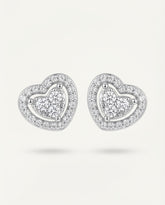 Silver Heart-Shaped Copper Alloy Ear Studs with Crystals