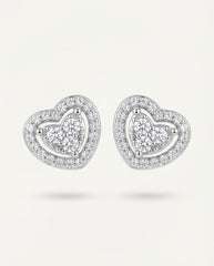 Silver Heart-Shaped Copper Alloy Ear Studs with Crystals