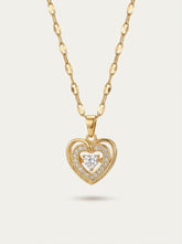 Gold 18K Electroplated Stainless Steel Heart Pendant Necklace with Crystal Accent
