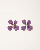 Purple Floral Silver Needle Earrings with Gold Trim