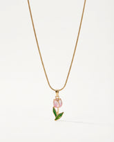 Pink Flower Alloy Copper Necklace with Gold-Tone Chain