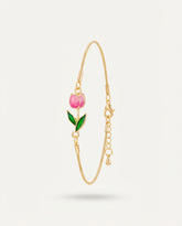 Gold Plated Pink Flower Bracelet in Alloy Copper