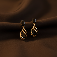 Gold-Tone Alloy & Black Zircon Geometric Drop Earrings