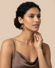 Gold-Tone Alloy & Black Zircon Geometric Drop Earrings