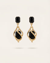 Gold-Tone Alloy & Black Zircon Geometric Drop Earrings
