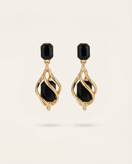 Gold-Tone Alloy & Black Zircon Geometric Drop Earrings