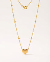Gold PVD Stainless Steel Heart Pendant Necklace with Round Beads