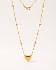 Gold PVD Stainless Steel Heart Pendant Necklace with Round Beads
