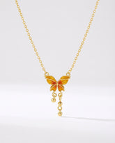 Dream Butterfly Necklace in Gold-Tone Titanium Steel with Orange Accents
