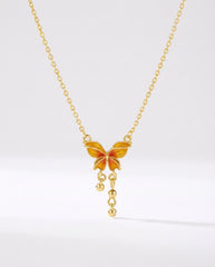 Dream Butterfly Necklace in Gold-Tone Titanium Steel with Orange Accents