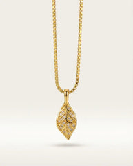Pavé Leaf Pendant Necklace – PVD Gold Plated Titanium Steel Box Chain