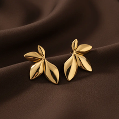 Gold Leaf Stainless Steel Stud Earrings – 18K Gold PVD Coated
