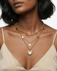 Gold Titanium Steel Vintage Layered Necklace Set