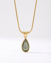 Gold Plated Stainless Steel Snake Chain Necklace with Green Teardrop Pendant