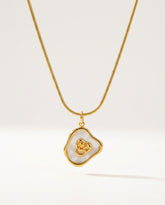Gold Titanium Steel & Mother-of-Pearl Flower Pendant Necklace