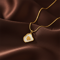 Gold Titanium Steel & Mother-of-Pearl Flower Pendant Necklace