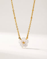 18K Gold Floral Pendant Necklace - White Flower, Stainless Steel