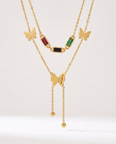 Gold Titanium Steel Butterfly Pendant Necklace