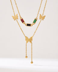 Gold Titanium Steel Butterfly Pendant Necklace