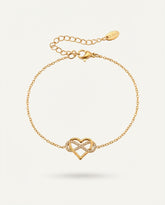 Gold Stainless Steel Heart Zircon Bracelet Adjustable 16-21cm