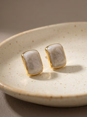 Off-White Gold Frame Acrylic Stud Earrings