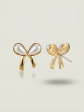 Gold-Tone Flower Butterfly Alloy Earrings with Pearl Inlay