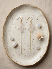 White Leaf Dangle Earrings with Gold S925 Silver Hooks