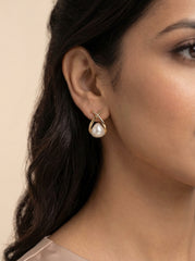S925 Silver Gold-Tone Pearl Teardrop Earrings for Women
