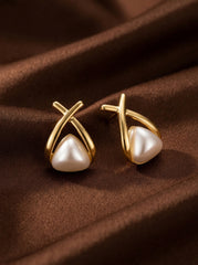 S925 Silver Gold-Tone Pearl Teardrop Earrings for Women