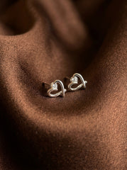 Silver Open Heart Alloy Stud Earrings