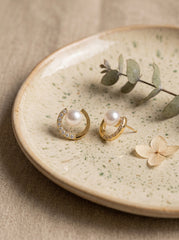 S925 Silver Needle Pearl Butterfly Knot Earrings