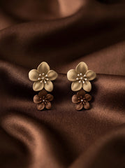 Khaki & Reddish-Brown Floral Layered Earrings
