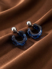 Blue Acrylic C-Shaped Ear Studs with Silver Posts