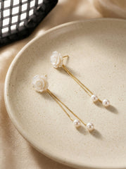 S925 Silver Needle Pearl Drop Earrings with Floral Butterfly Knot