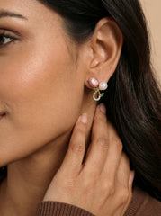 Gold-Tone Floral Drop Earrings with Pink Petals & Pearl
