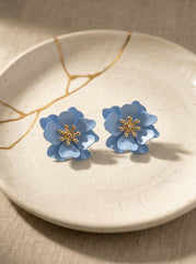 Bohemian Flower Resin and Gold-Tone Stud Earrings