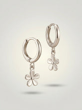 Silver Hoop Earrings with Flower Pendant - Trendy Minimal Jewelry for Women