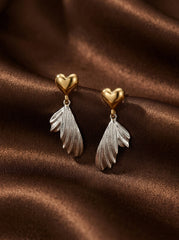 Two-Tone Heart & Shell Earrings in Gold and Silver - 925 Sterling Silver