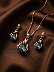 Blue Teardrop Necklace & Earrings Set in Crystal Alloy and Rose Gold