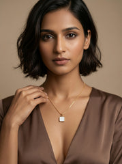 Geometric Natural Stone & Zircon Pendant Necklace