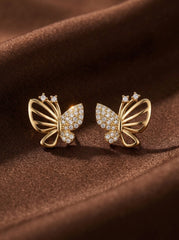 Gold Butterfly Earrings – Elegant Metallic Tone with Crystal Sparkle