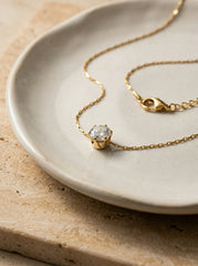 Gold 18K Plated Stainless Steel Single Diamond Pendant Necklace