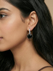 Black Copper Zircon Round Inlay Dangle Earrings