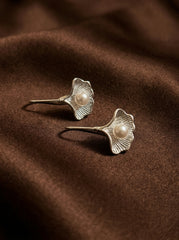 925 Sterling Silver Needle Pearl Shell Drop Earrings – Minimal Elegant Fish Hook Dangle Earrings for Women