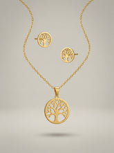 Gold Tree Motif Stainless Steel Necklace & Earrings Set